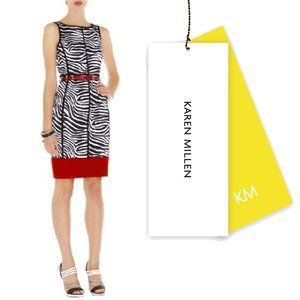 KAREN MILLEN Black/White/Red Zebra Pencil Dress  𝐍𝐄𝐖 𝐖𝐈𝐓𝐇 𝐓𝐀𝐆𝐒!
